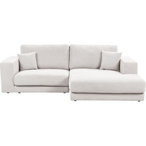 Sofá esquinero estilo minimalista tapizado en tela con cojines adicionales 3 plazas a la izquierda en color blanco Lofoten