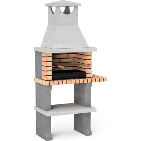 MOVELAR - Barbacoa de Obra Prefabricada de Leña y Carbón Modelo Luna Plus XL (Gris, Naranja - 95 x 47 x 190 cm) REF: 3541/1 - Cocina de Exterior Compacta para Jardín, Terraza o Patio