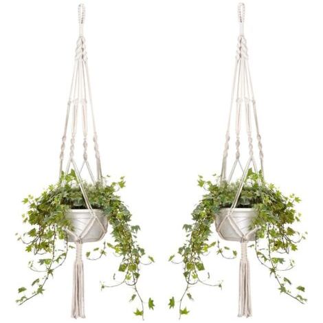 BUNTHAUS 2 pièces macramé panier suspendu corde de coton jardinière suspendue pot de fleur porte-plante cintre 105 cm/41 pouces, 4 pieds, Ensoleillé (1/5)