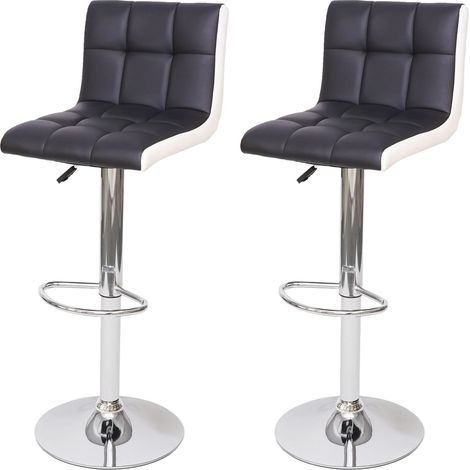 [NEUWERTIG] 2er-Set Barhocker HHG-232, Tresenhocker Barstuhl, höhenverstellbar Kunstleder schwarz-weiß, Chromfuß