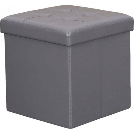 Pouf contenitore cubo baule quadrato 38x38 cm rivestito in ecopelle -  Gray