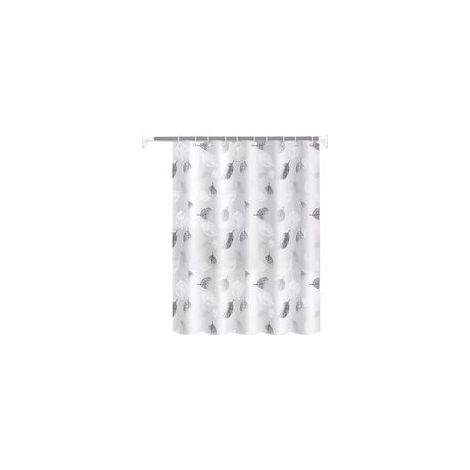 Rideau de douche 180 x 200 cm, anti-moisissure, motif feuilles blanches, lavable, avec crochets