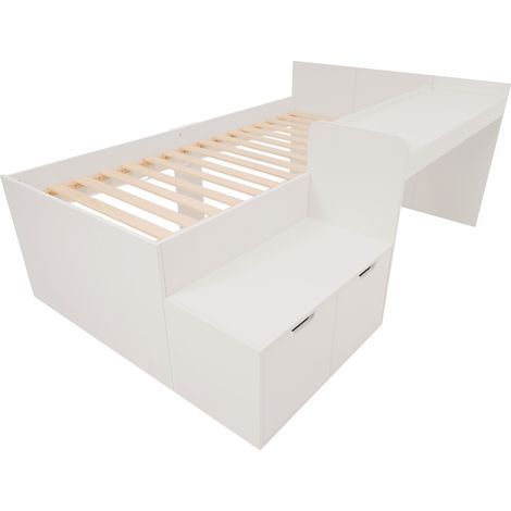 Letto singolo per bambini 90 x 200 cm con scrivania e 2 cassetti in legno e MDF bianco (1/5)