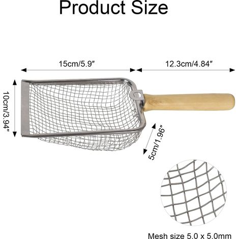 Pelle à litière pour Chat - en métal - avec poignée en Bois - Taille des Pores de 5mm - Pelle pour Chat