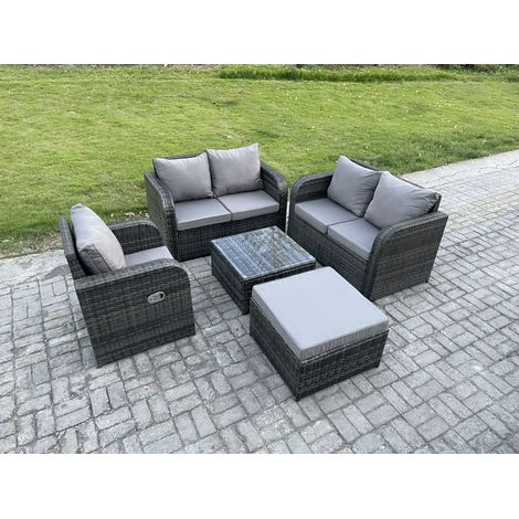 Fimous 5 Piece Meubles de Jardin en rotin 6 places Canapé en rotin Chaise et Table avec grand tabouret (1/5)