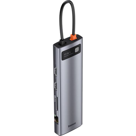 HUB multifunzione con replicatore di porte USB-C, finitura Metal Gleam, 11 in 1, colore grigio. (1/5)