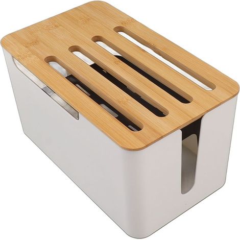Boîte de rangement pour routeur Wi-Fi domestique, grand espace, multi-orifices, revêtement en bambou, organisateur pour routeur Wi-Fi domestique (1/5)