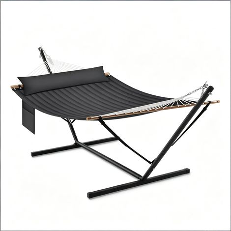 Hamac avec Support pour 2 Personnes, Hamac Double avec Carde Métallique, Poche Latérale et Coussin, Charge jusqu'à 250 kg, pour Intérieur, Extérieur, Balcon, Terrasse, Jardin, Camping