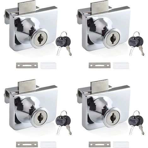 4 x Glass Door Locks, No Drilling, Glass Door Lock, Cupboard with Key Lock, Showcase for Glass Doors, 5-8 mm, Double Opening Glass Door Locks (1/5)
