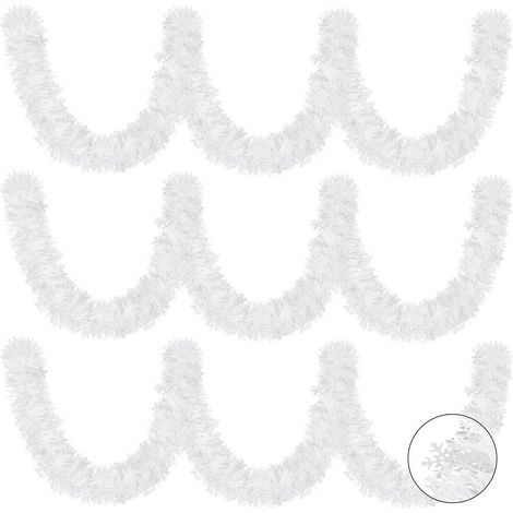 Guirlande Lametta avec flocons de neige, 6m, Blanc