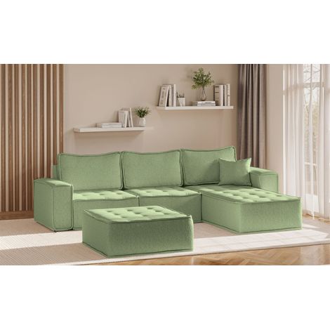 Ecksofa Modulsofa 4-teilig SANDE Stoff Alpine Hellgrün Ottomane Rechts (1/5)