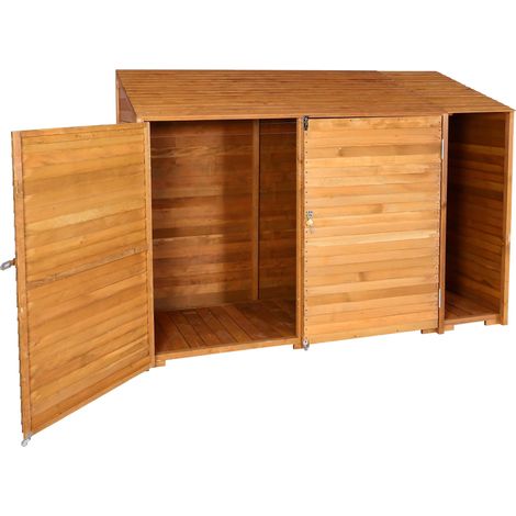 Geräteschuppen HHG-577, Geräteschrank Gerätehaus, Holz gebeizt MVG-zertifiziert, 180x250x93cm naturfarben