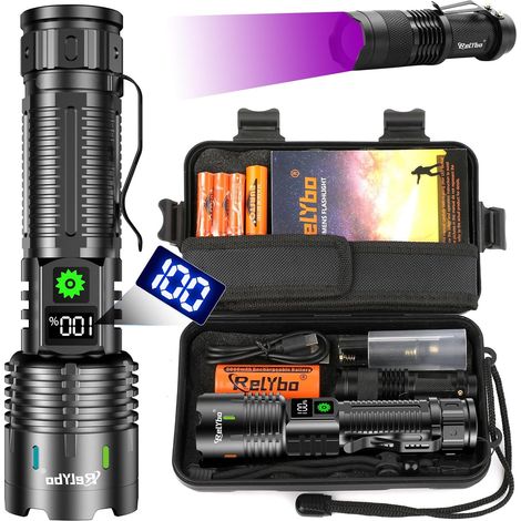 Lampe Torche Led Ultra Puissante, 500000 Lumen Lampe De Poche, Lampe Torche Rechargeable USB, Lampe De Poche led Ultra Puissante, Lampe Torche Tactique Militaire Police, 5 Modes pour Camping (1/5)