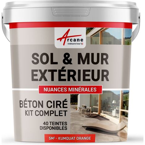 béton ciré, extérieur, pour sol, mur, terrasse, escalier, enduit, décoratif, minéral, en kit - 5 m² (en 2 couches) Kumquat Orange - ARCANE INDUSTRIES