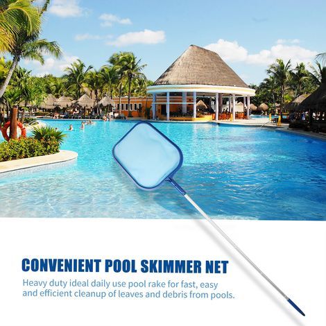 Swimming pool skimmer net with telescopic pole, leaf rake for swimming ponds, quick cleaning tool, sturdy aluminum frames, mesh nets (1/5)
