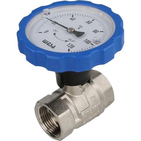 WESA-ISO-Therm robinet à bille bleu 1"FF poignée thermomètre