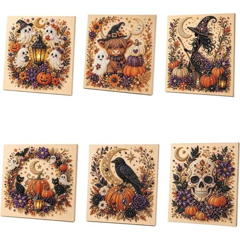 Halloween Pearl Diamond Painting Art set with Frame, Adult horror cute 3D Pearl Pearl Art Handmade, bricolage automne décoration murale, cadeau de fête saisonnier DIY pour les débutants (lot de 6) (1/5)