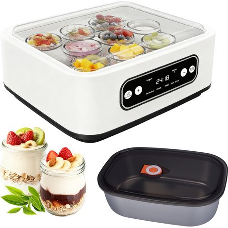 Yaourtière, Avec 9 Pots Verre 100 ml, Machine à Yaourt Faite Maison avec Température et Temps Réglable 1,6L Yaourtière pour Yaourts faits maison, Desserts Maison, Vin De Riz Et Fermentation (1/5)