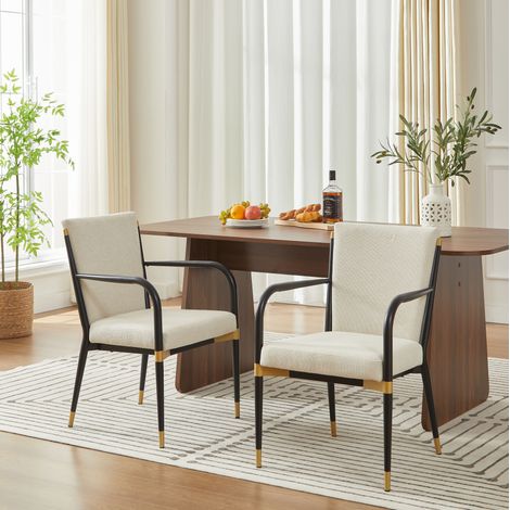 2er-Set Esszimmerstühle mit Armlehnen, Beige, skandinavisches Design mit schwarzem Gestell,57x59x86cm (1/5)