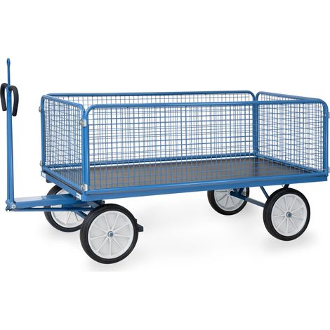 Fetra Handpritschenwagen mit Zugöse an der Deichsel, Drahtgitterwänden 600 mm hoch Vollgummi-Bereifung 2000x1000 mm (1/3)