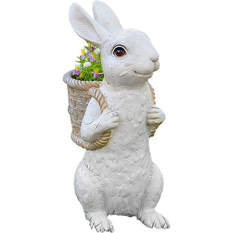 Macetas decorativas con figuras de animales de resina, con motivos de cesta y conejo, para balcón o terraza (juego de 2). (1/5)