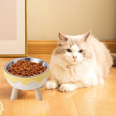 Gamelle haute pour chat, gamelle surélevée en acier inoxydable avec support mignon, 14,2 cm de large, idéale pour surélever la nourriture et l'eau des chats, chatons et chiots - jaune (1/4)