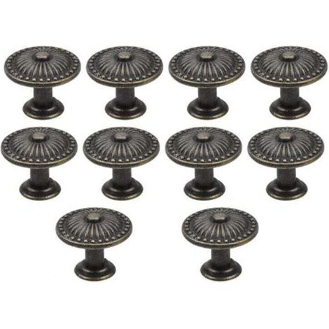 De 10 poignées porte tiroir bronze vintage, XU, Bouton meuble 25 boutons ronds, Laiton, Meubles pour armoire, Cuisine, Chambre d'enfant KZQ - KZQ