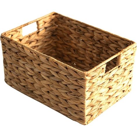 Panier en jacinthe d'eau armature métal - Panier de rangement tressé en gourde de style pastoral - Avec Poignées - Salon, Dressing, Chambre - L 39 x P 28 x H 20 cm (1/5)