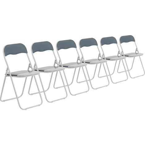 Lot de 6 chaises pliantes rembourrées gris clair et blanc, structure en acier, pour bureau (1/5)