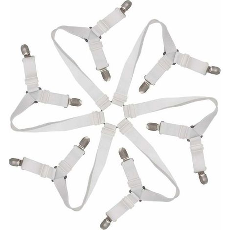 Tendeur Drap Housse Élastique Réglable 6-Voies - Attaches Draps Housses pour Matelas Ronds et Carrés (Blanc) (1/4)