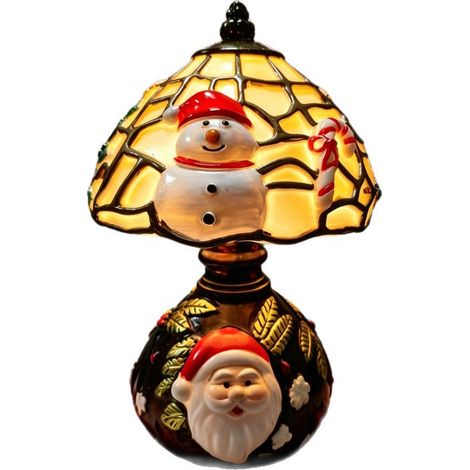 Lampe de table de Noël style Tiffany vintage, lampe décorative avec bonhomme de neige et Père Noël (1/3)