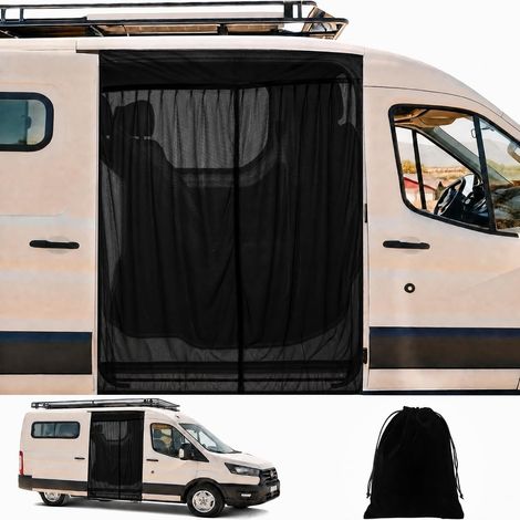 Moustiquaire Camping Car de Porte Latérale 150x110 cm, Rideau Anti Moustique Magnétique avec Bande Scratch, Moustiquaire Caravane Anti-UV, Compatible avec Vito, Marco Polo Opel Vidal (1/5)