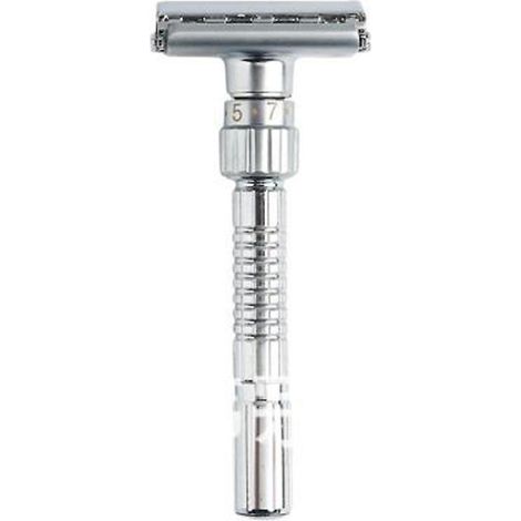 Rasoir de sécurité manuel classique à double tranchant réglable pour homme, en alliage de zinc, avec étui de voyage. (1/5)
