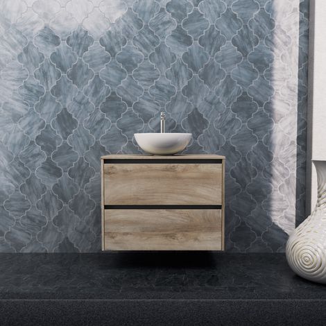 Inda - Mobile bagno L.80 con lavabo in appoggio / Rovere naturale