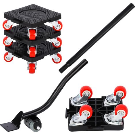Set di 4 traslocatori di mobili, assi per traslochi di mobili con attrezzo di sollevamento, capacità di 400 kg, ruote per un facile trasporto, rotazione di 360° (1/5)