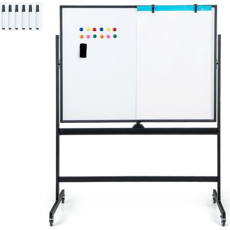 Double Sided Magnetic Whiteboard Adjustable Mobile Revolving Board with Magnets (1/5)