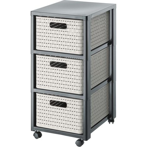 Rotho Country Contenedor rodante con 3 cajones en apariencia de ratán, Plástico (PP) sin BPA, capuchino, 3 x A4/18l (37.5 x 32.5 x 71.2 cm) (1/5)