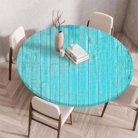 Runde Tischdecke 110cm Blau, elastisch, abwaschbar, rutschfest, für Garten & Partys