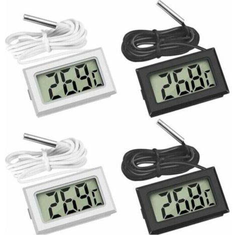 (2X Noir 2X Blanc,46x28x15mm)Mini Digital LCD Thermomètre Température avec Sonde de Température Capteur Testeur
