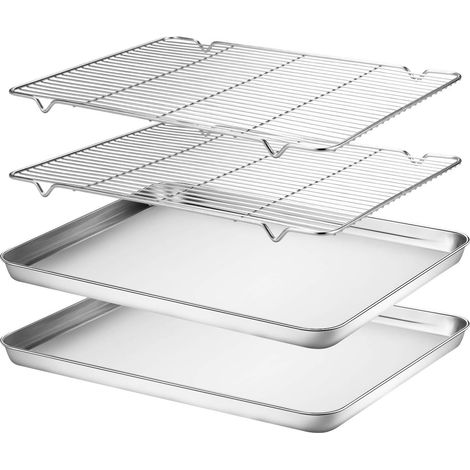 Terlulu Plaque de cuisson avec grille de refroidissement grande plaque de four rectangulaire en acier inoxydable 40 virgule 5 x 30