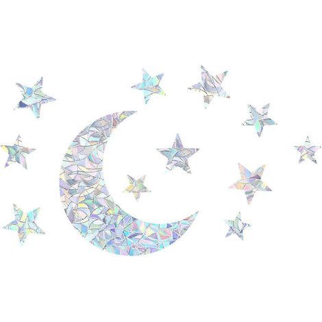 Confezione da 2 adesivi per finestre con motivo diamante-luna e tela, adesivi per vetri con avviso per uccelli, pellicola acchiappasole arcobaleno anti-crepa (1/5)