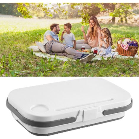 Boîte de rangement pliable de camping grande capacité avec couvercle, idéale pour les pique-niques, le camping et les voyages (blanche). (1/5)