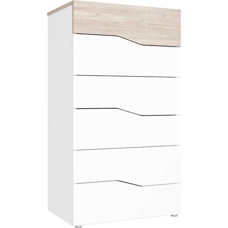 Comoda de 6 cajones Color Blanco y Sahara sifonier diseño Moderno 62x41x112 cm