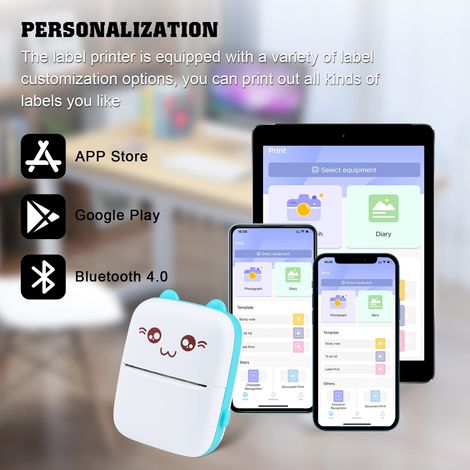 Mini imprimante thermique, étiqueteuse Bluetooth, imprimante d'étiquettes portable compatible avec Android et iOS (bleue) (1/4)