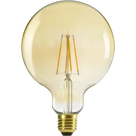 Ampoule LED Globe G125 – Ambre – 7W – E27 – Blanc Chaud – Verre décoratif