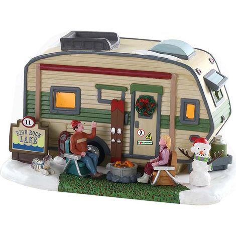 Lemax – Maison lumineuse High Rock Lake Trailer en porcelaine – Dimensions 17,7 x 12,6 x 10,2 cm – Ambiance festive pour décoration Noël