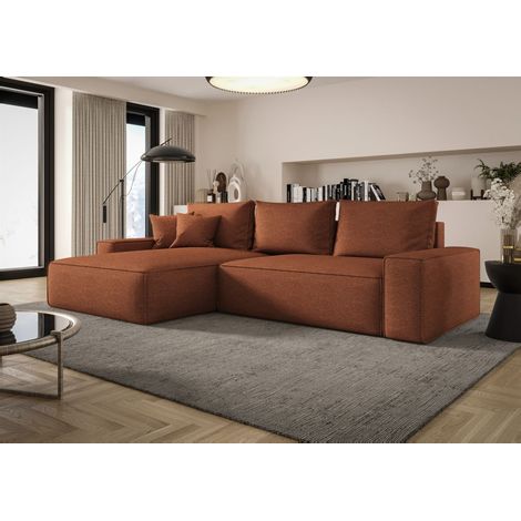 Ecksofa Schlafsofa Sofa WALKEN Stoff Aragon Rostbraun Ottomane Links (1/4)