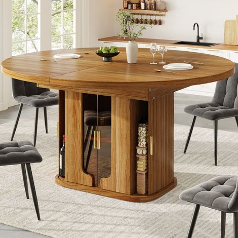 Table extensible ronde 118-158 x 118 x 77 cm, MDF, coloris noyer, jusqu'à 6 personnes, DESVIAE (1/5)