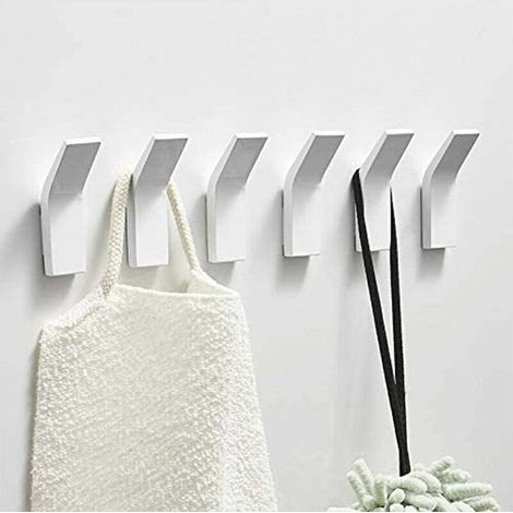 Juego de 6 ganchos adhesivos de doble cara para toallas, fabricados en aluminio inoxidable e impermeable, con fijaciones autoadhesivas para pared, ideales para cocinas, baños, oficinas o vestidores.
