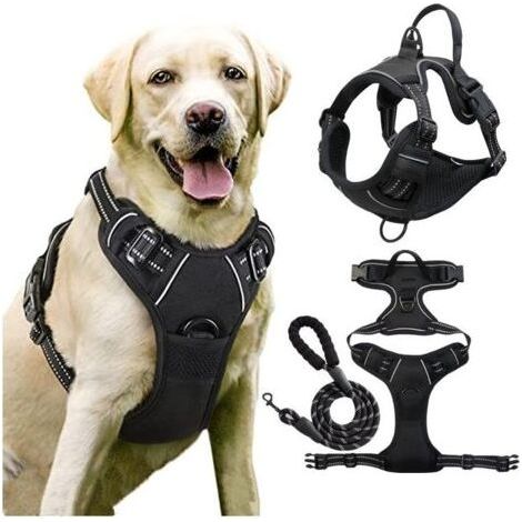 ALLIANDISHarnais Chien Anti Traction, pour Chien Facile à Mettre Harnais Réfléchissant Réglable avec Attache Devant Harnais pour Chien Moyen, Large, Couleur Noir-Ensoleillé - (1/4)